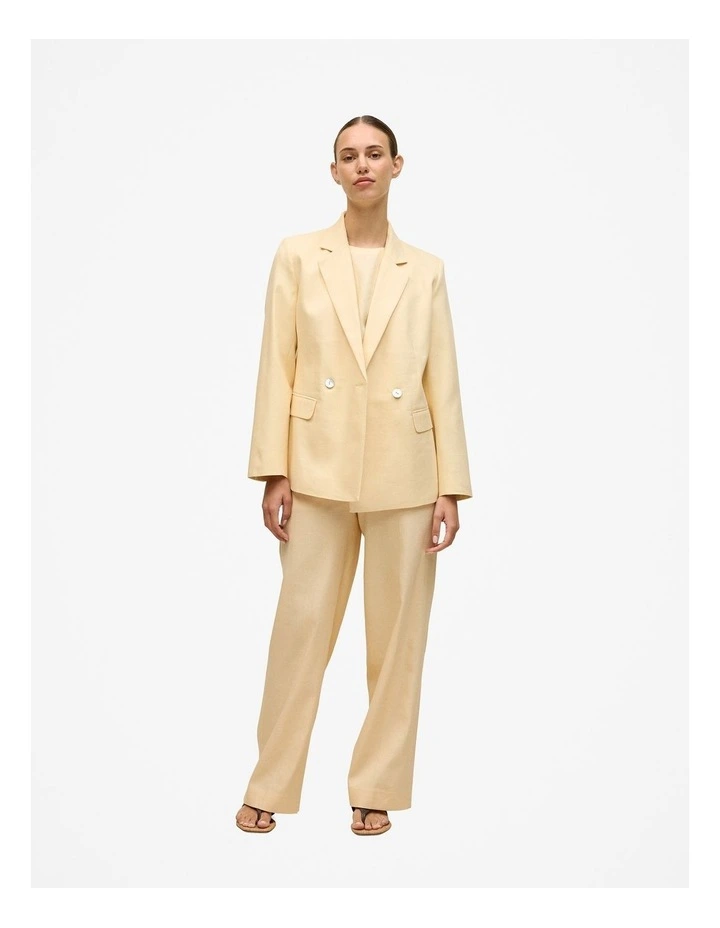 Linen Cotton Herringbone Tailored Wide Leg Pant in Butter image 3