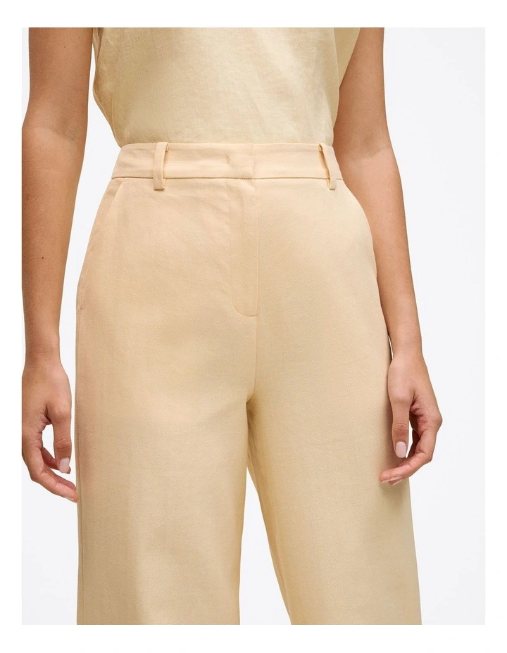 Linen Cotton Herringbone Tailored Wide Leg Pant in Butter image 4