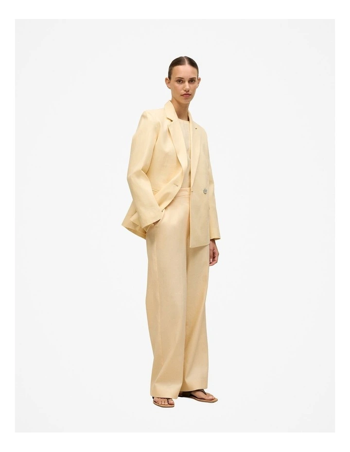 Linen Cotton Herringbone Tailored Wide Leg Pant in Butter image 5