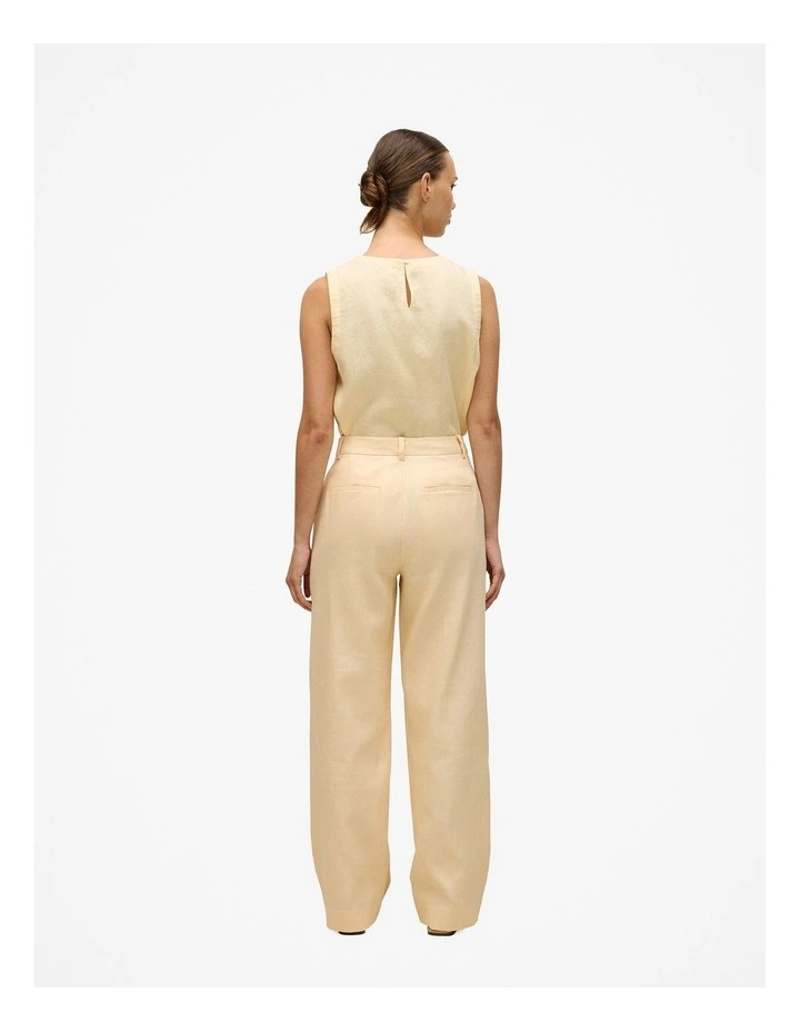Linen Cotton Herringbone Tailored Wide Leg Pant in Butter image 6