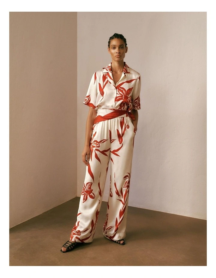 Wild Iris Satin Relaxed Pant in White image 2