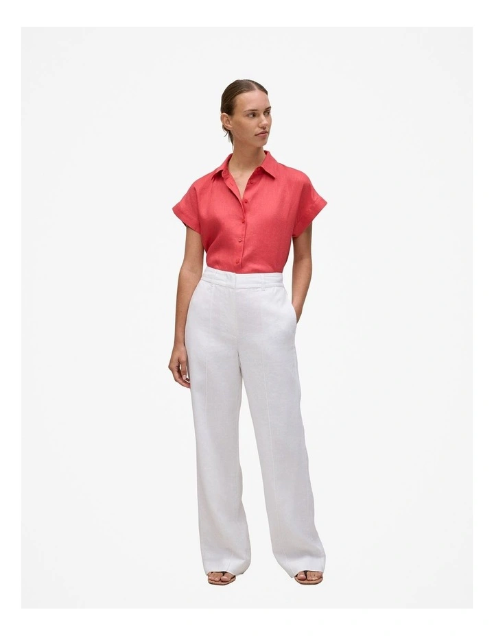 Linen Cap Sleeve Shirt in Crimson image 2