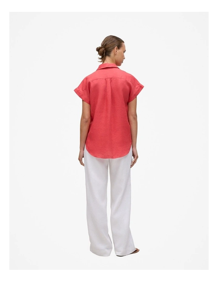 Linen Cap Sleeve Shirt in Crimson image 5