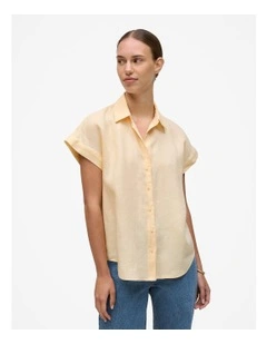 Linen Cap Sleeve Shirt in Butter
