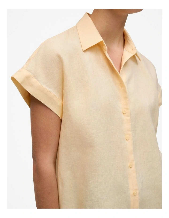 Linen Cap Sleeve Shirt in Butter image 3