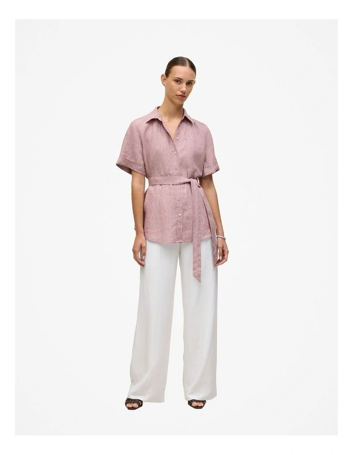 Linen End On End Stripe Belted Shirt in Light Pink image 2