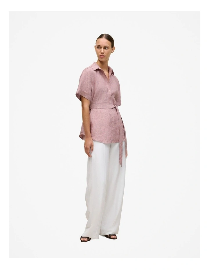 Linen End On End Stripe Belted Shirt in Light Pink image 4