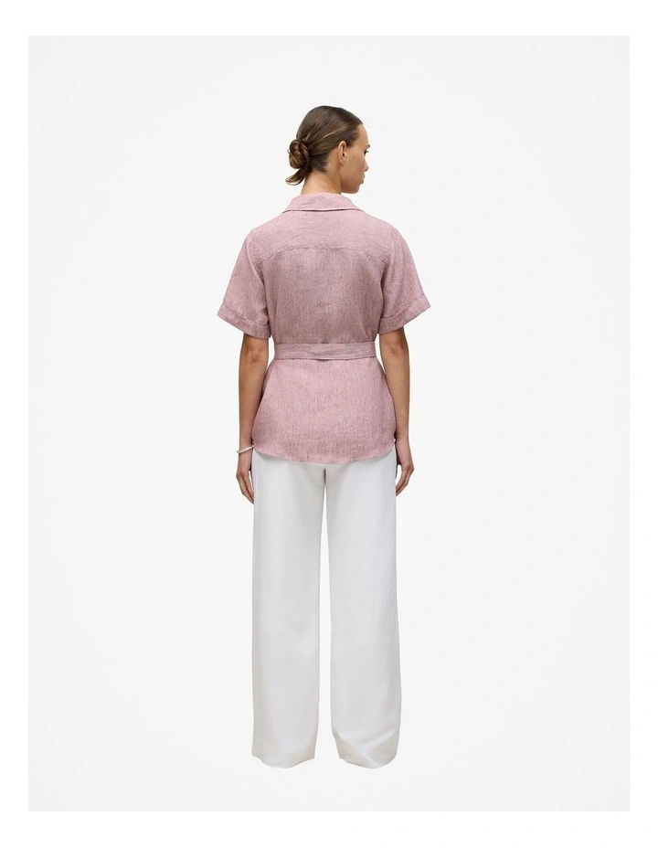 Linen End On End Stripe Belted Shirt in Light Pink image 5