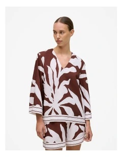Wakame Border Stripe Popover Top in Espresso Brown