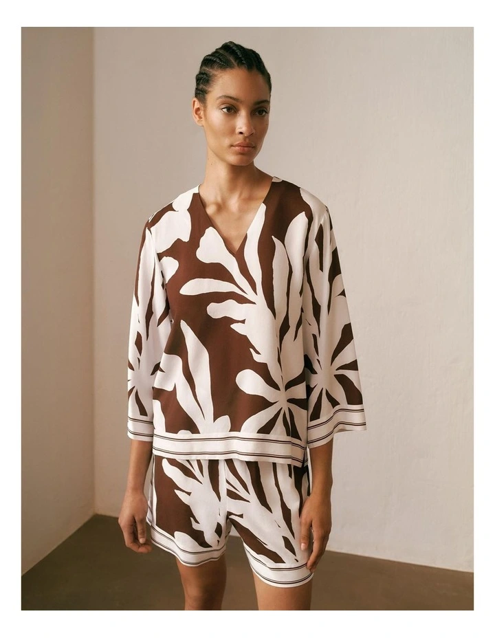 Wakame Border Stripe Popover Top in Espresso Brown image 2