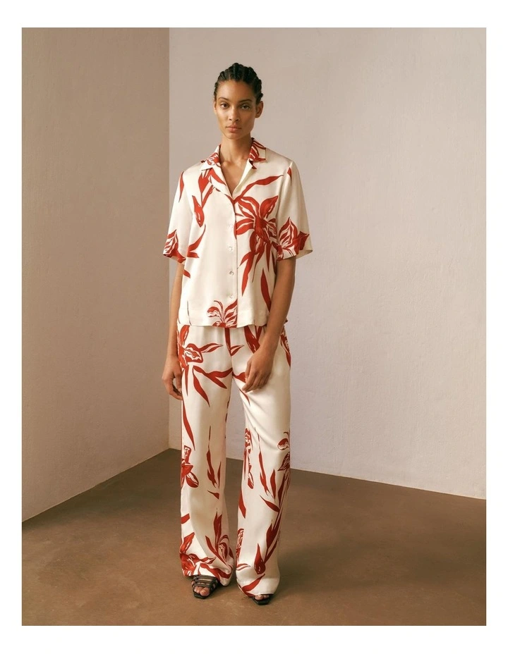 Wild Iris Satin Short Sleeve Shirt in White image 2