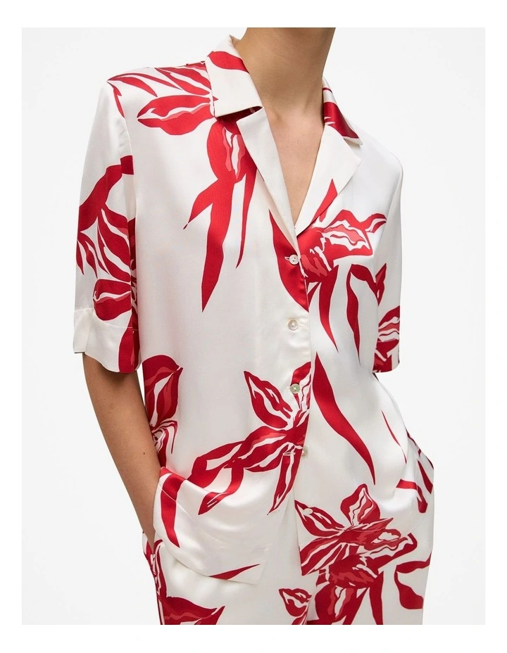 Wild Iris Satin Short Sleeve Shirt in White image 4