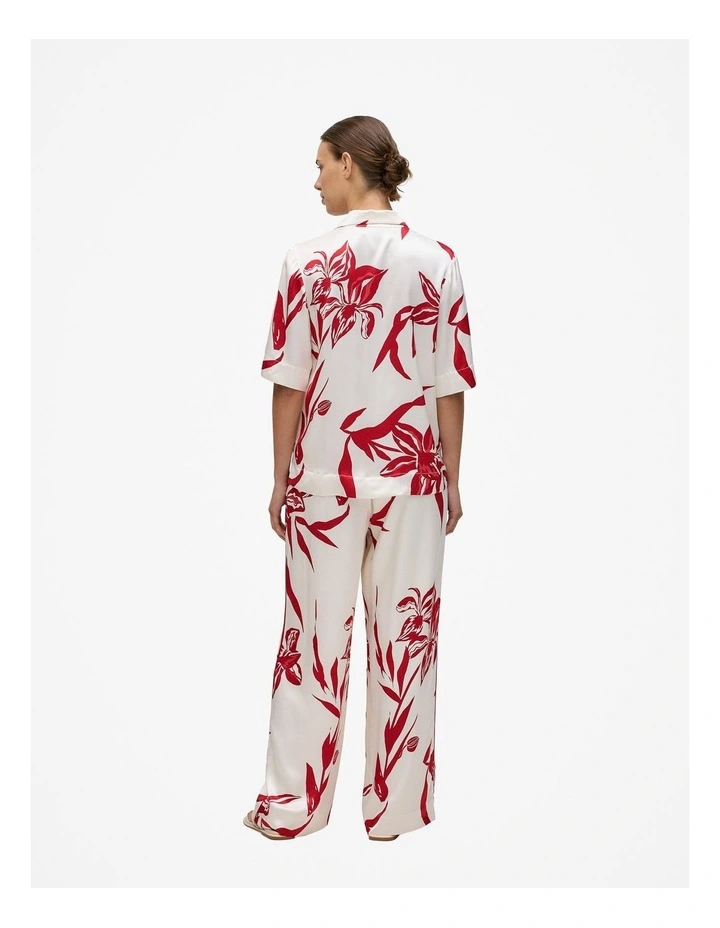 Wild Iris Satin Short Sleeve Shirt in White image 6