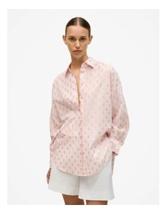 Cotton Blend Textured Spot Shirt in Light Pink