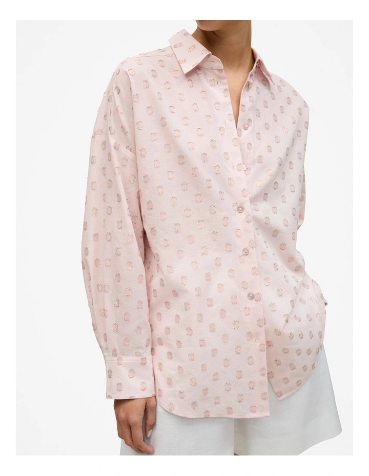 Cotton Blend Textured Spot Shirt in Light Pink image 3