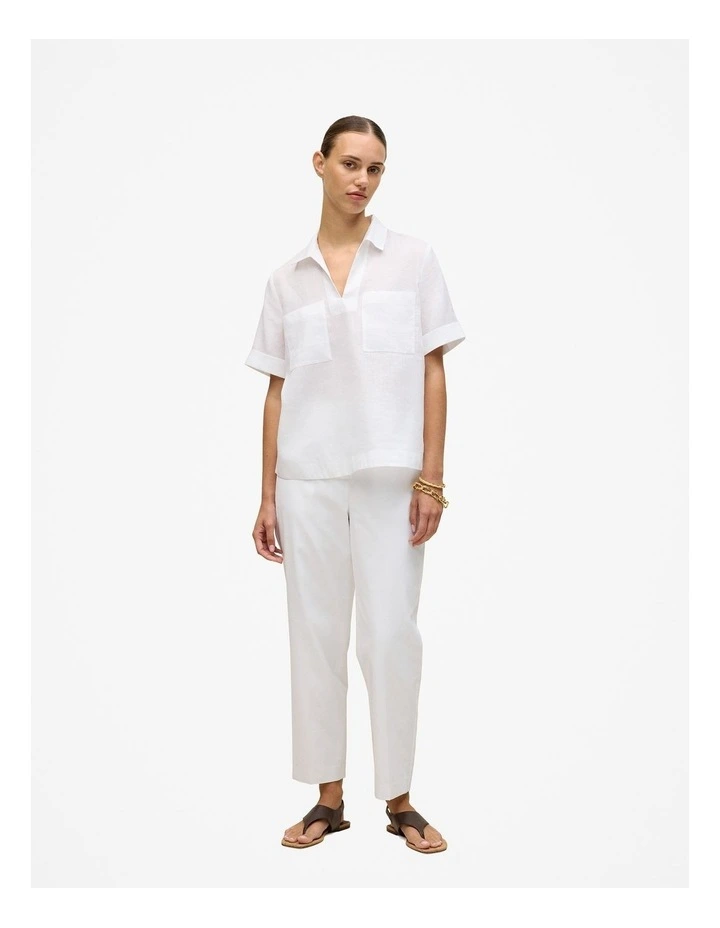 Ramie Collared Popover Shirt in White image 3
