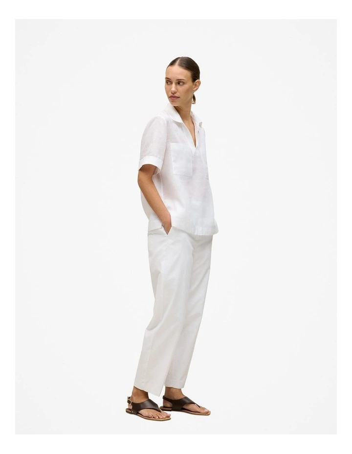Ramie Collared Popover Shirt in White image 5