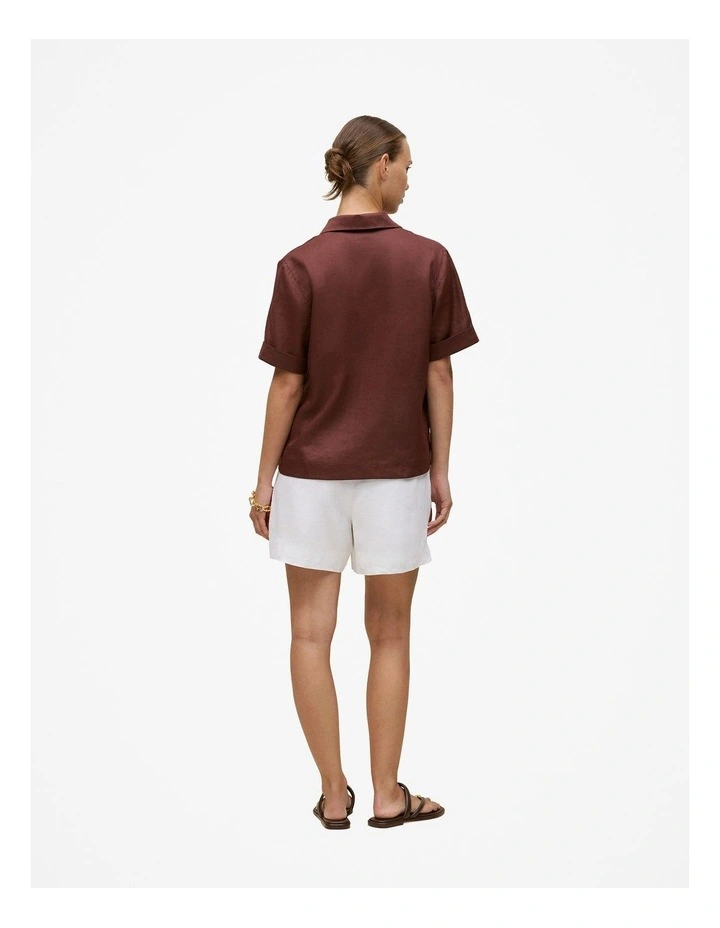 Ramie Collared Popover Shirt in Espresso image 4