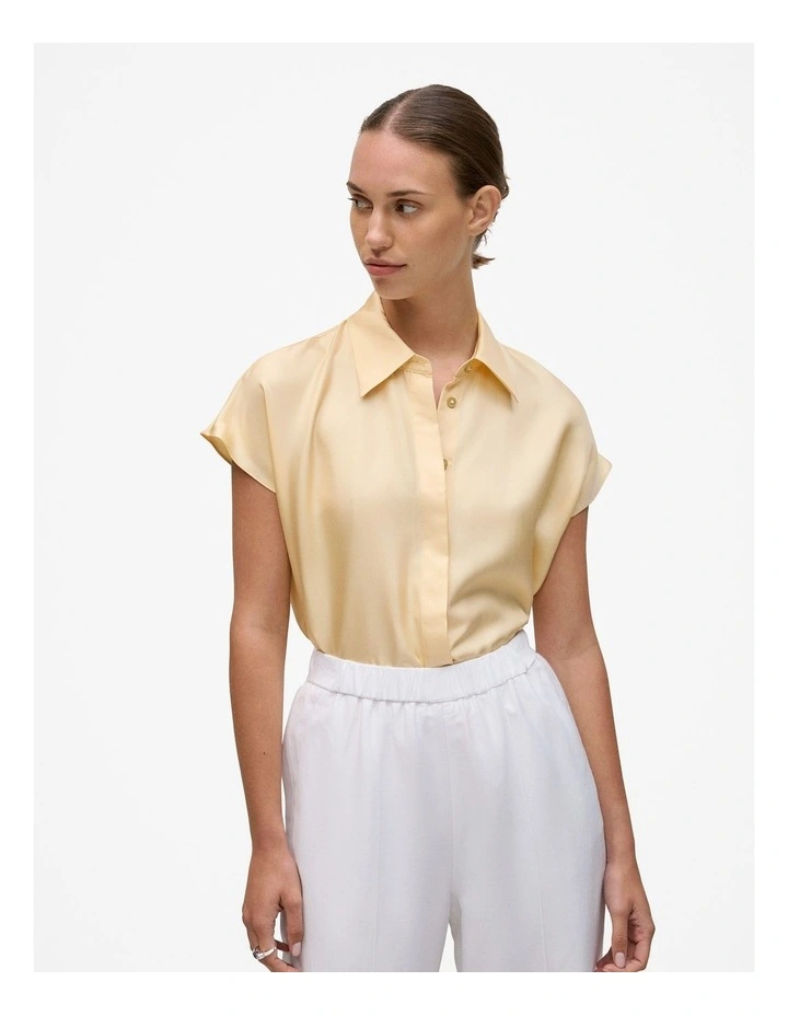 Silk Twill Cap Sleeve Shirt in Butter image 1