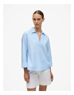 Fine Poplin Popover Shirt in Blue Marble