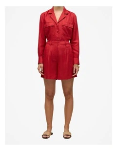 Linen Tailored Shorts in Cherry Red
