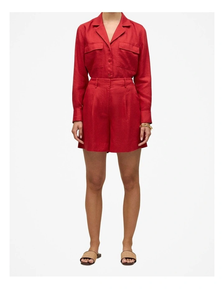 Linen Tailored Shorts in Cherry Red image 1