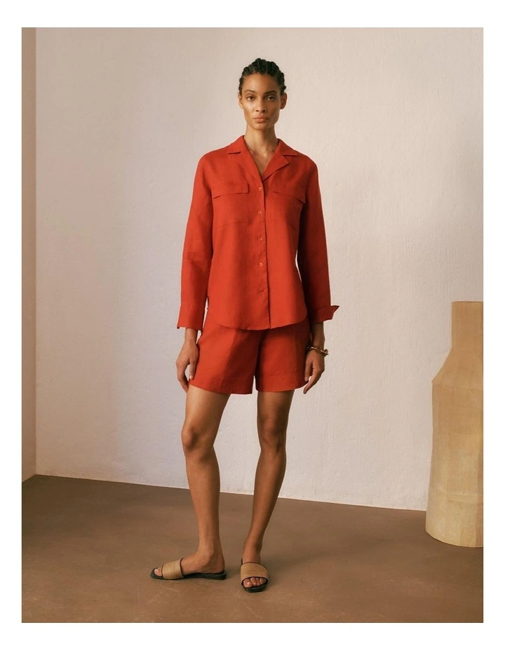 Linen Tailored Shorts in Cherry Red image 2