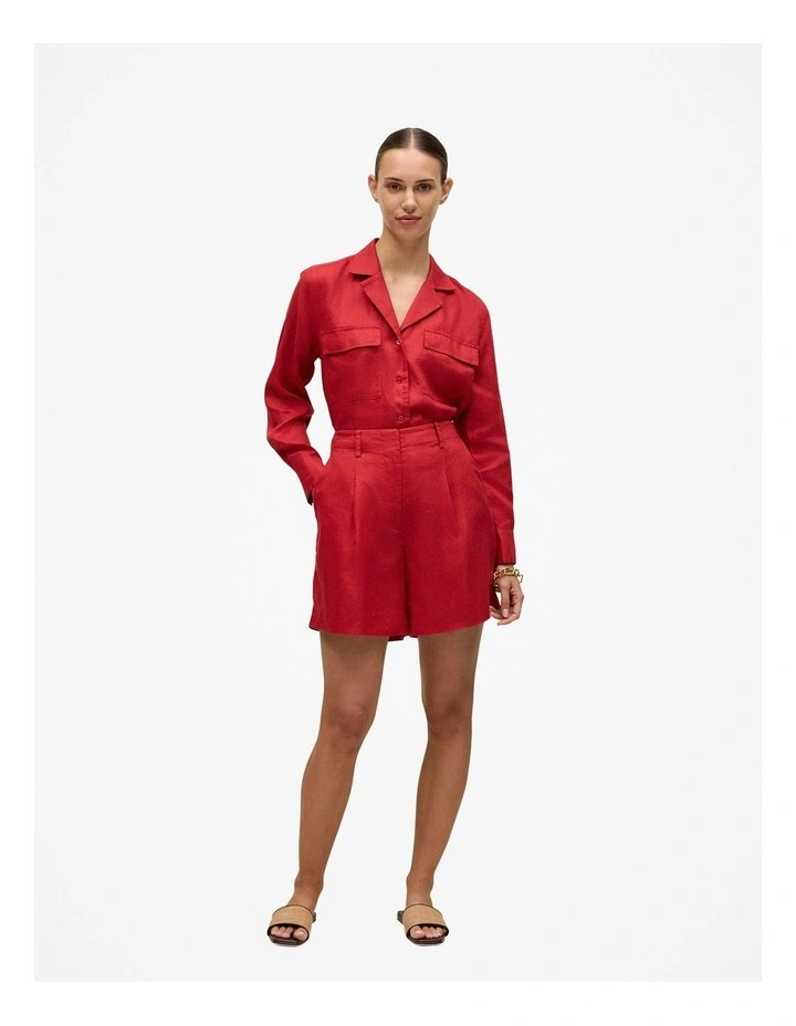 Linen Tailored Shorts in Cherry Red image 3