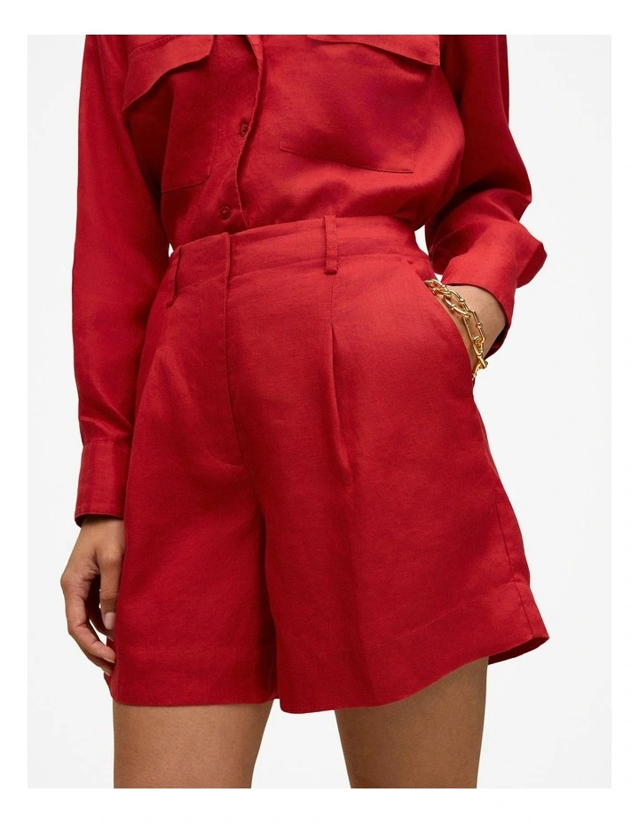 Linen Tailored Shorts in Cherry Red image 4