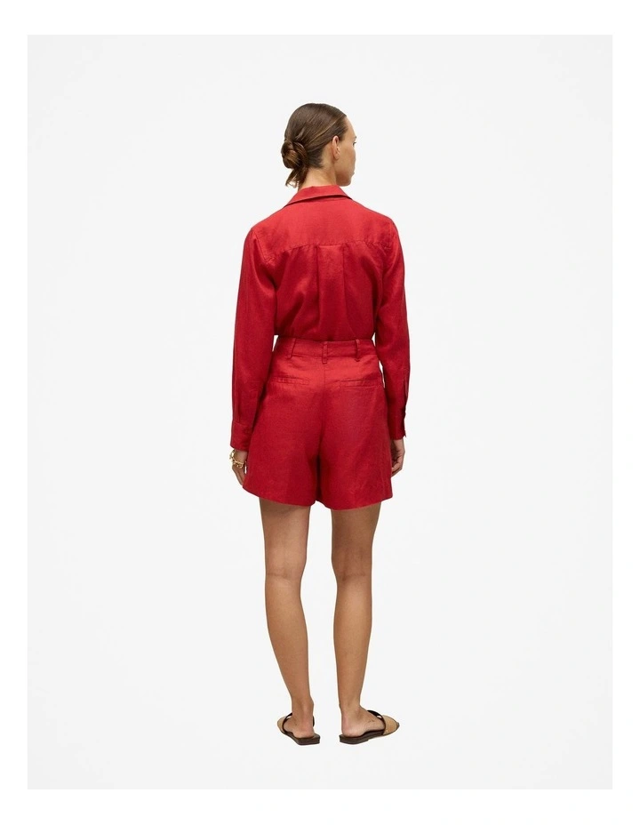Linen Tailored Shorts in Cherry Red image 6