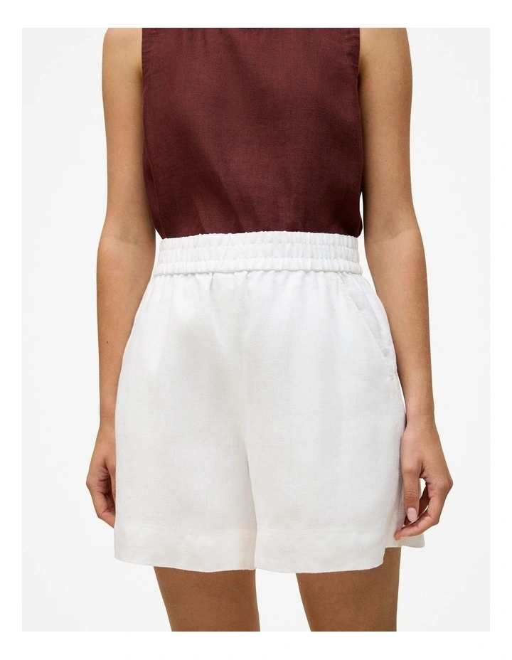 Linen Relaxed Pull On Short in White image 3