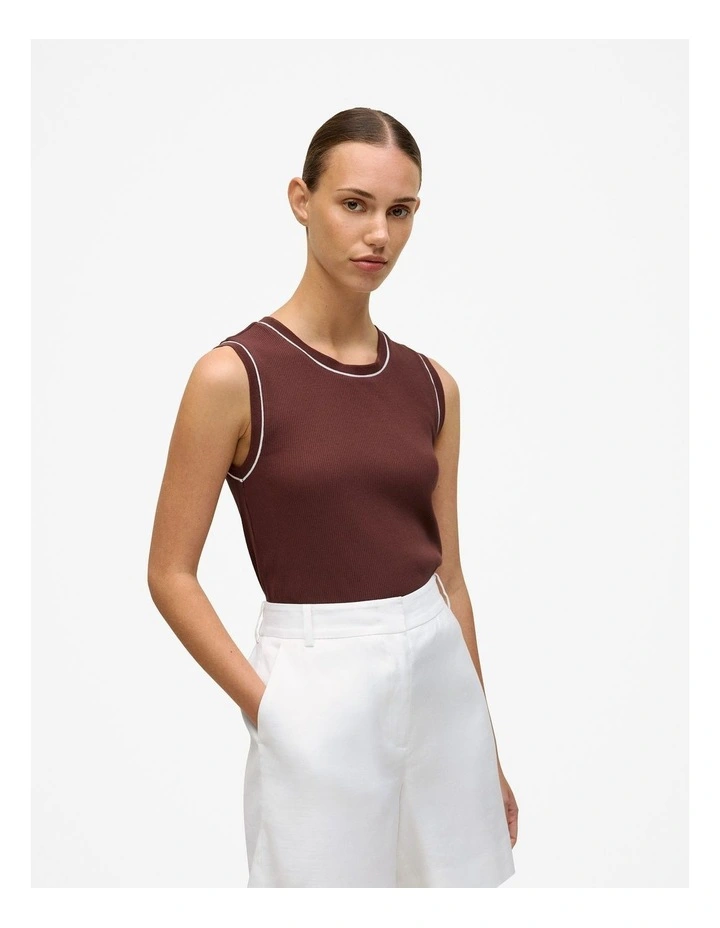 Cotton Rib Trim Detail Tank in Espresso image 1
