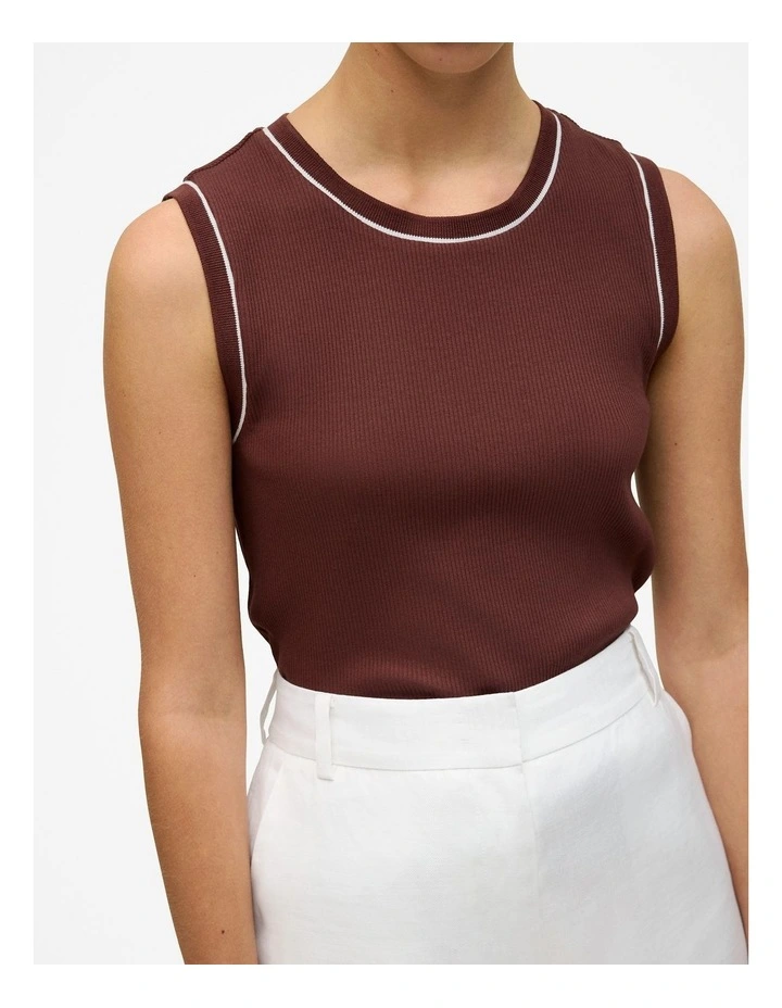 Cotton Rib Trim Detail Tank in Espresso image 3