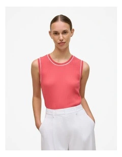 Cotton Rib Trim Detail Tank in Crimson