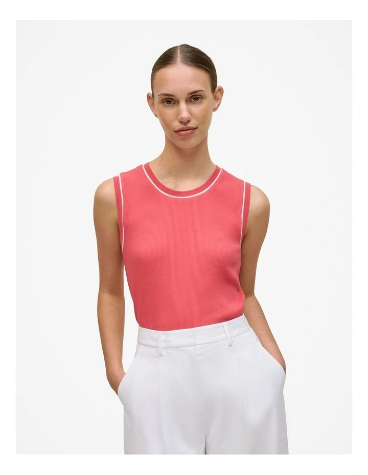 Cotton Rib Trim Detail Tank in Crimson image 1