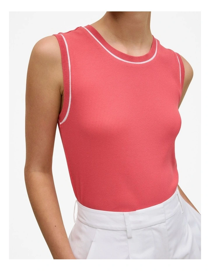 Cotton Rib Trim Detail Tank in Crimson image 3