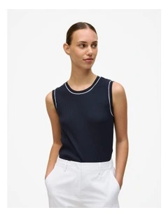 Cotton Rib Trim Detail Tank in Night Sky