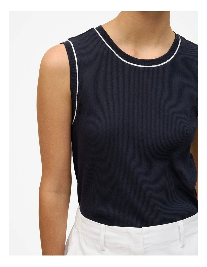 Cotton Rib Trim Detail Tank in Night Sky image 3