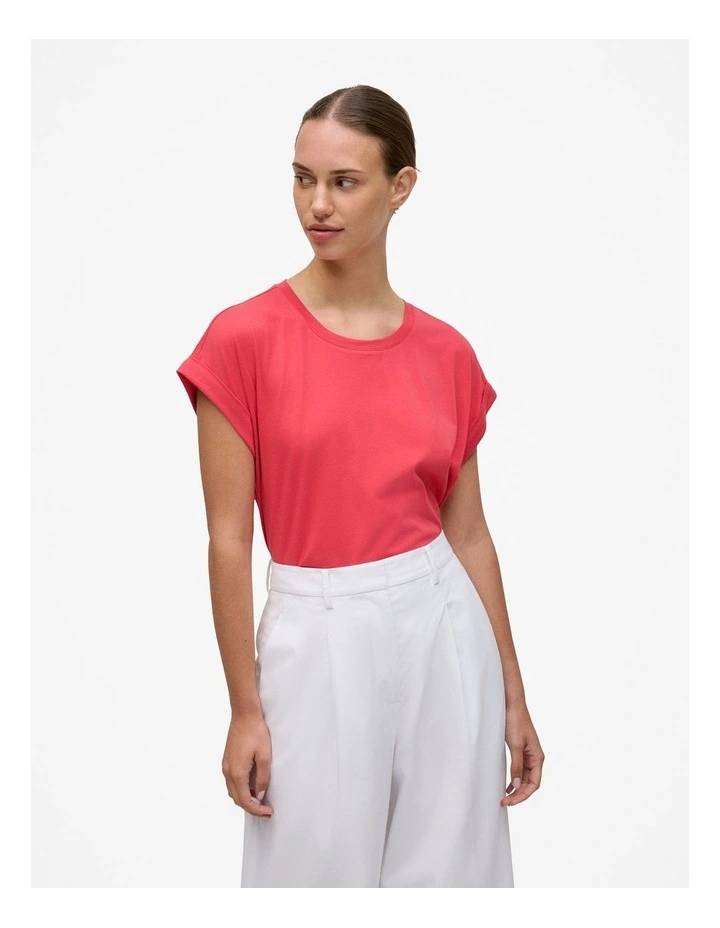 Cotton Cuff Sleeve T-shirt in Crimson image 1