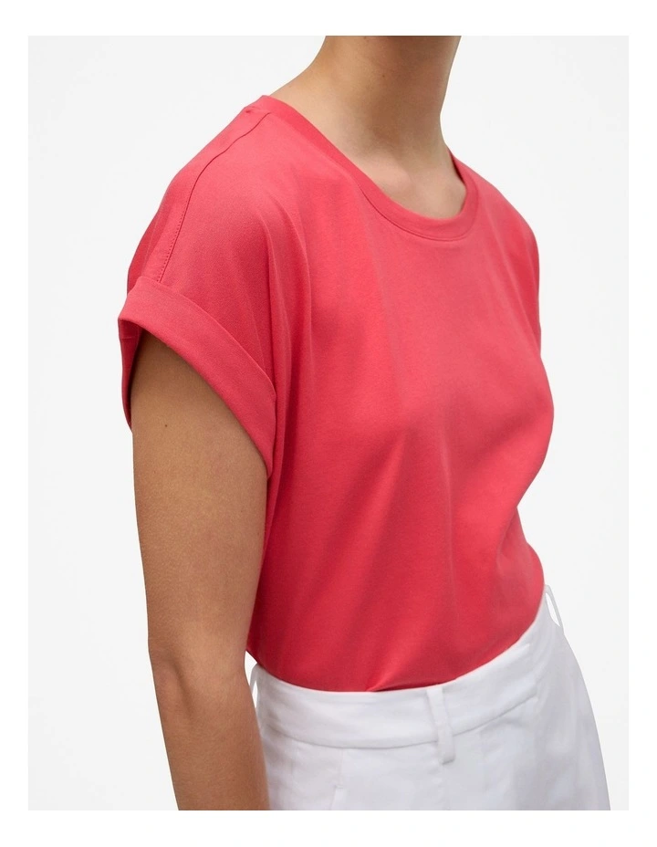 Cotton Cuff Sleeve T-shirt in Crimson image 3