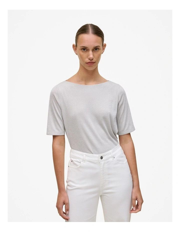 Metallic Rib T-shirt in Silver image 1