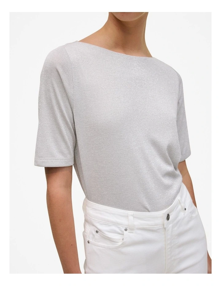 Metallic Rib T-shirt in Silver image 3