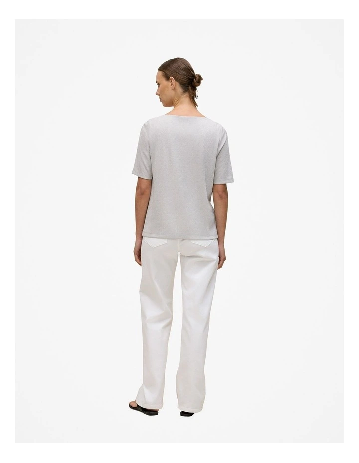 Metallic Rib T-shirt in Silver image 4
