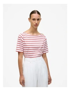 Stripe Boatneck T-shirt in Crimson