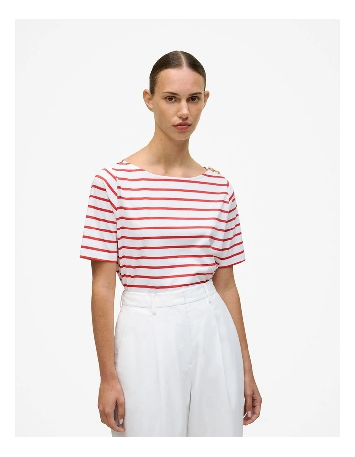Stripe Boatneck T-shirt in Crimson image 1