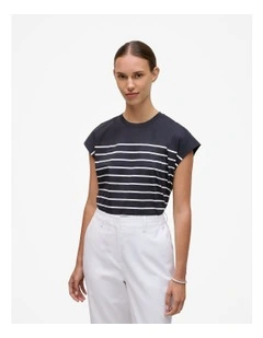 Breton Stripe Cap Sleeve T-shirt in Night Sky