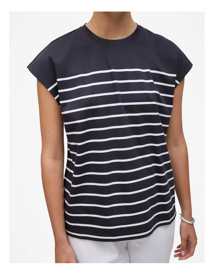 Breton Stripe Cap Sleeve T-shirt in Night Sky image 3