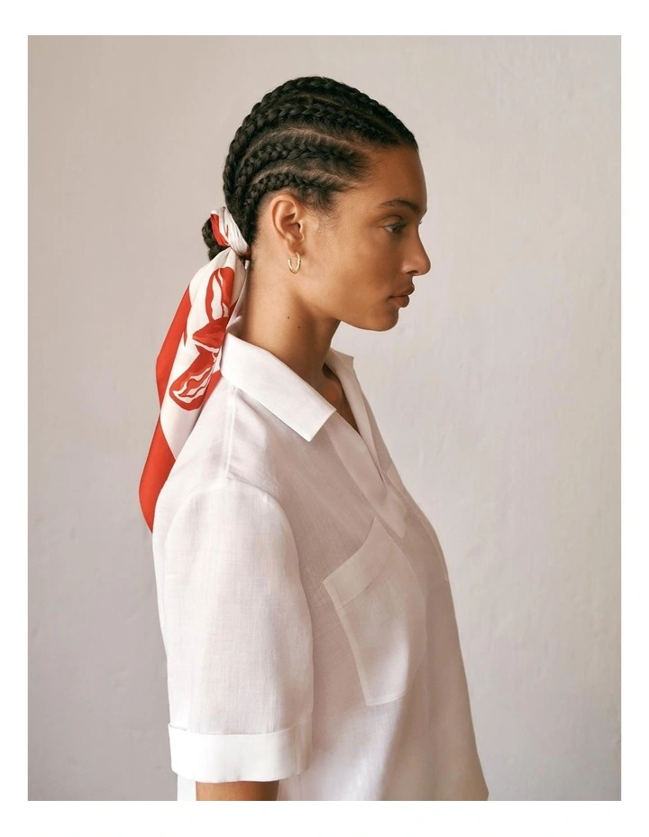 Wild Iris Silk Twill Scarf in White image 2