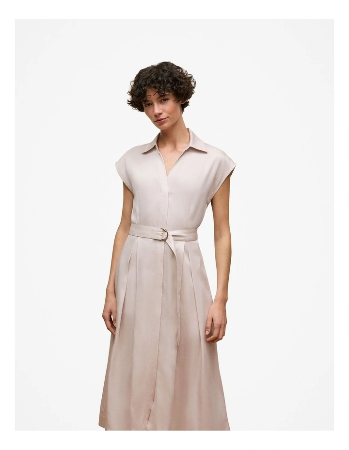 Soft Pleat Belted Dress in Stone image 1