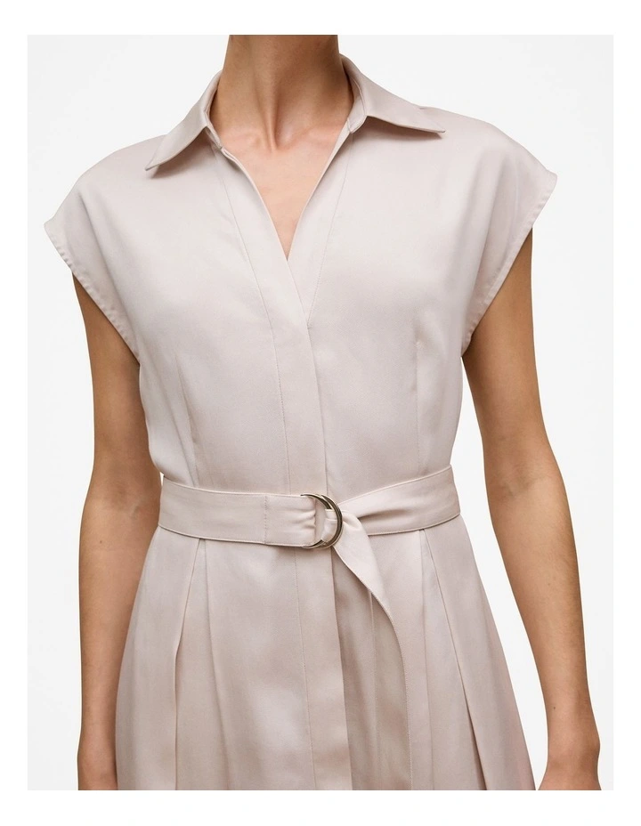 Soft Pleat Belted Dress in Stone image 3